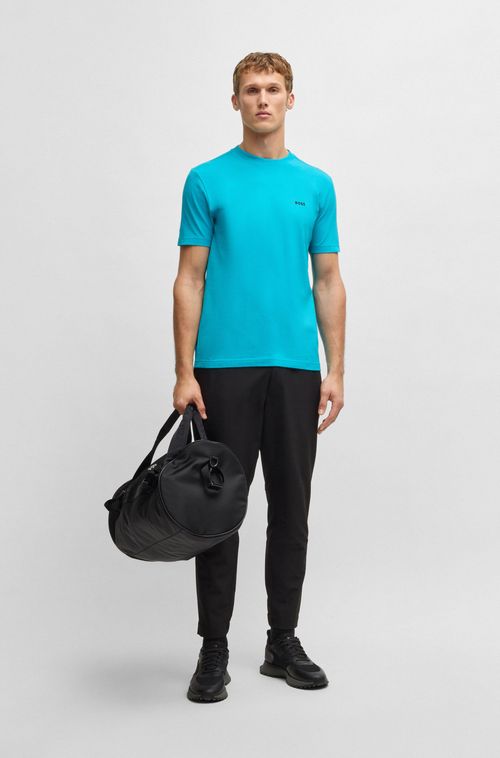 Camiseta De Ajuste Regular Em Algodão Elástico Com Logo Contrastante