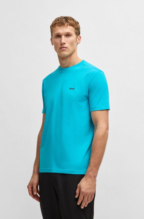 Camiseta De Ajuste Regular Em Algodão Elástico Com Logo Contrastante
