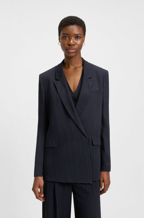 Blazer De Ajuste Descontraído Com Fecho Oculto E Riscas
