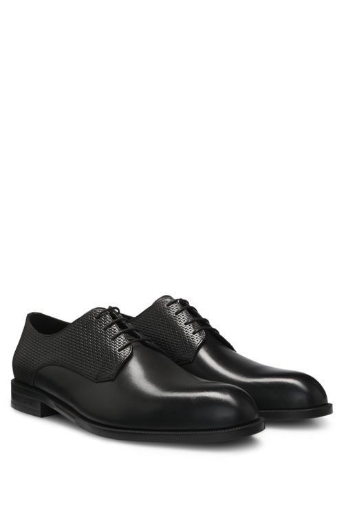 Sapatos Derby Em Couro Estampado e Liso