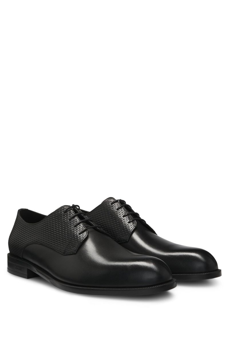 Sapatos Derby Em Couro Estampado e Liso