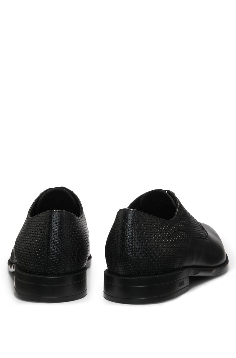 Sapatos Derby Em Couro Estampado e Liso