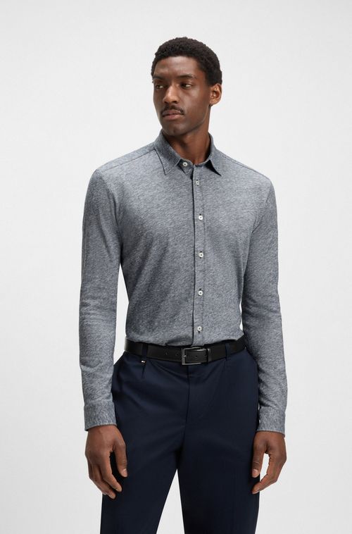 Camisa Slim-Fit Em Jersey De Algodão-Linho Slub