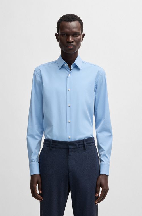 Camisa Slim Fit Em Tecido Elástico De Alto Desempenho Às Riscas