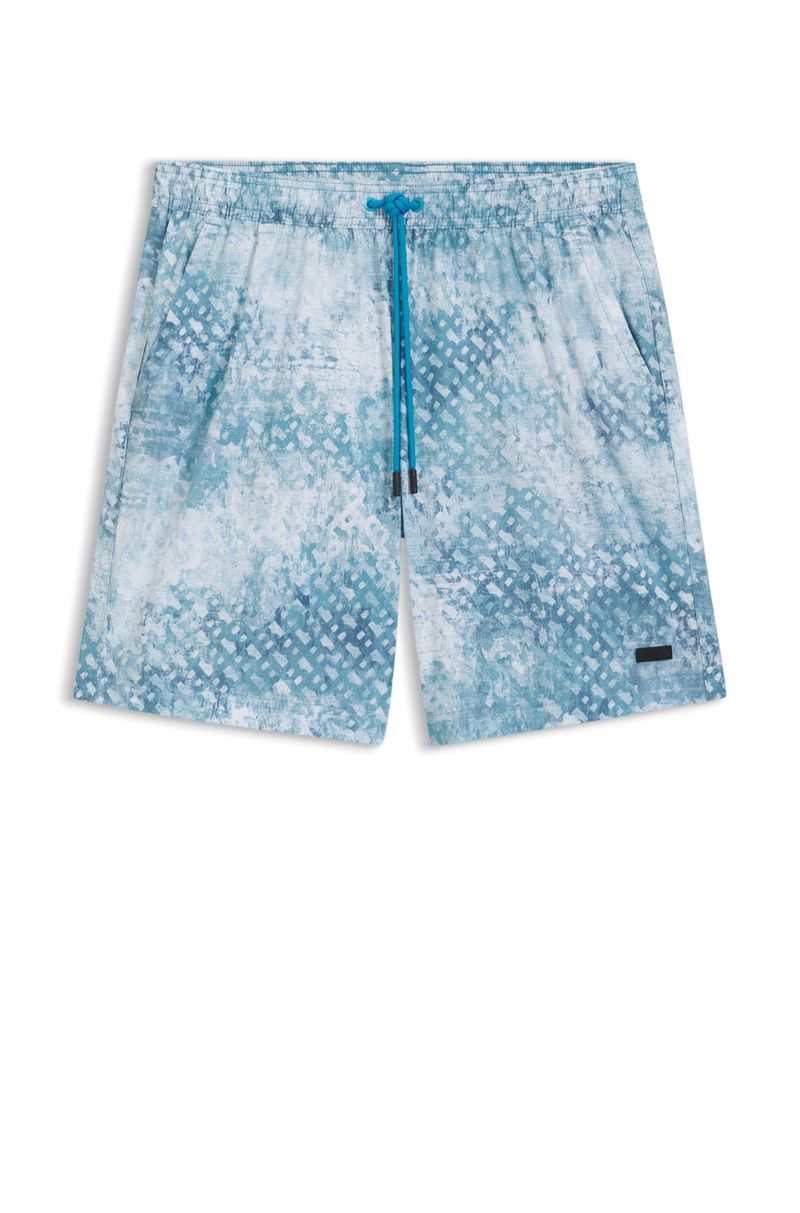 Shorts De Banho Com Arte De Monograma E Emblema De Logo