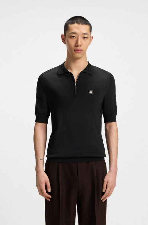 Polo De Malha Com Zíper E Acabamento De Logo Empilhado