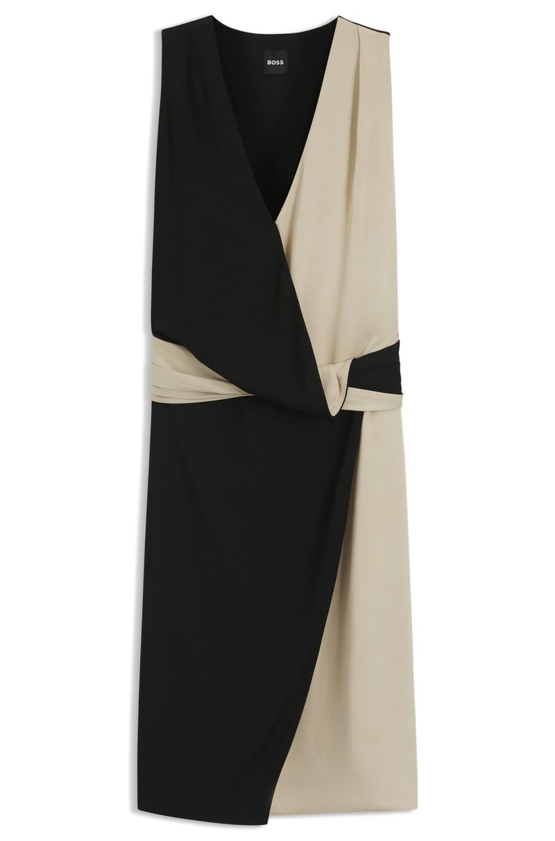 Vestido Com Blocos De Cor E Frente Transpassada