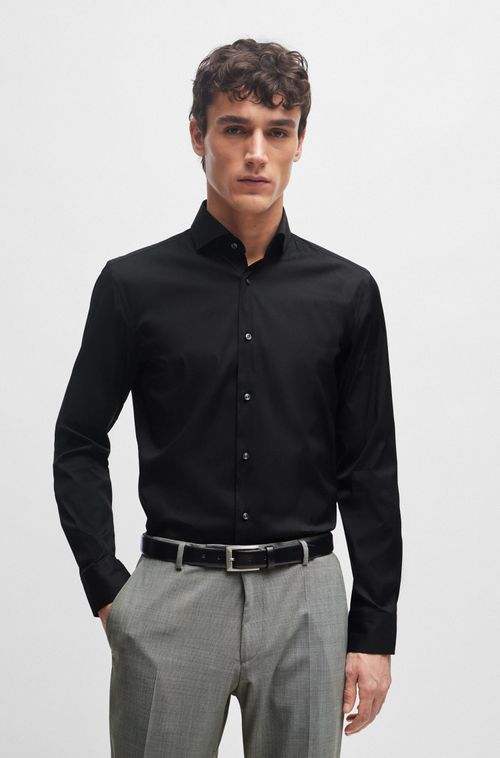 Camisa Slim Fit Em Popeline De Algodão Misto Easy Iron