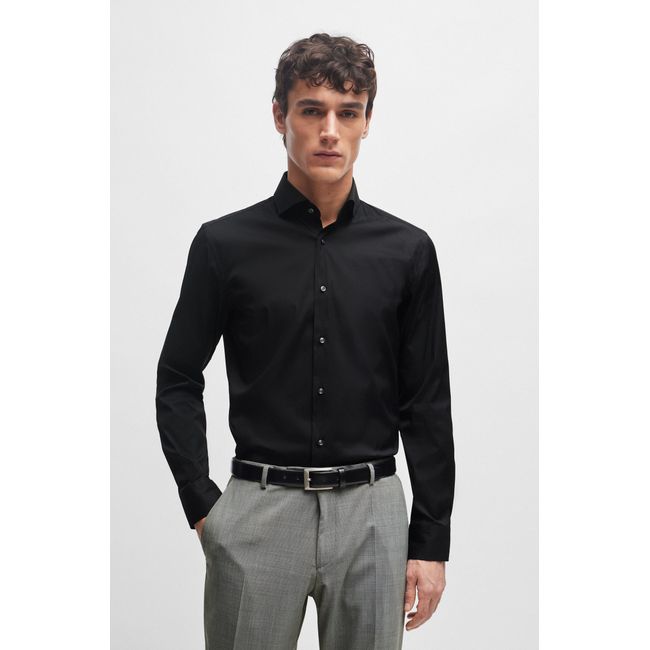 Camisa Slim Fit Em Popeline De Algodão Misto Easy Iron
