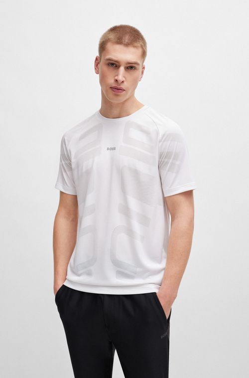 Camiseta de alto desempenho em jacquard com logo refletor decorativo