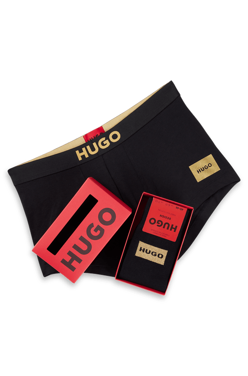 Conjunto de presente com meias e cuecas de algodão stretch com logo metálico