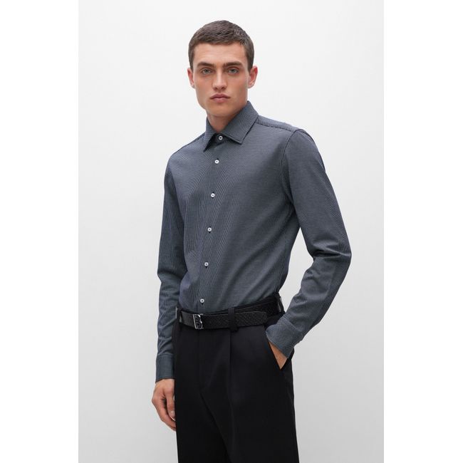 Camisa Slim Em Algodão Com Micro Padrão
