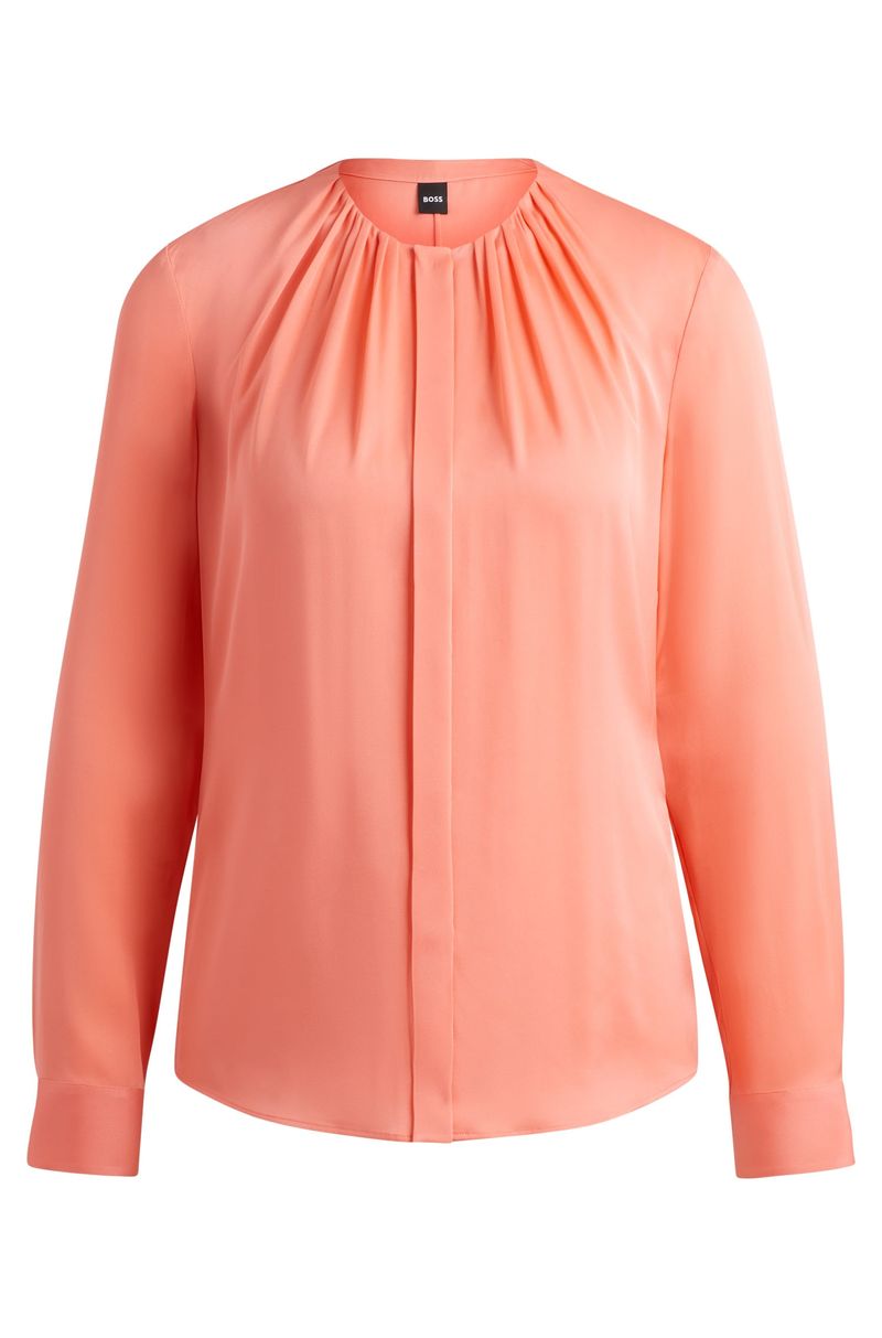 Blusa Com Gola Franzida Em Crepe De Seda Stretch