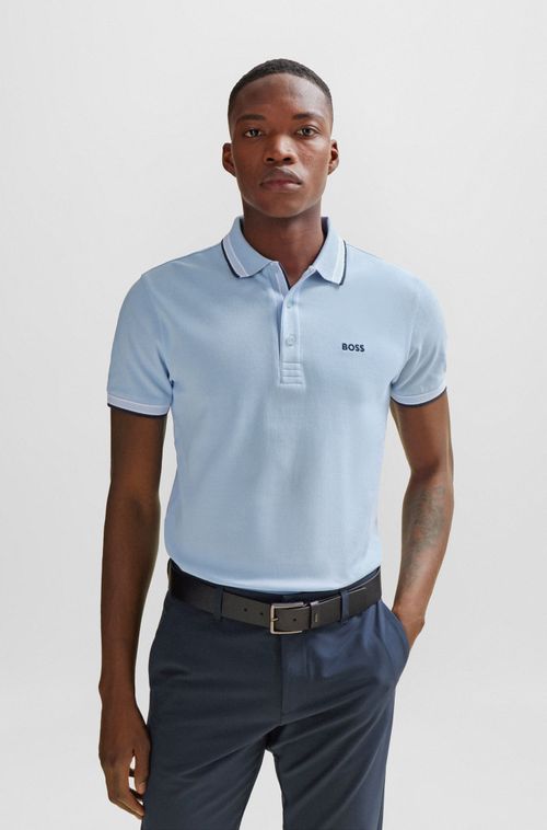 Polo de algodão com detalhes de logo contrastante