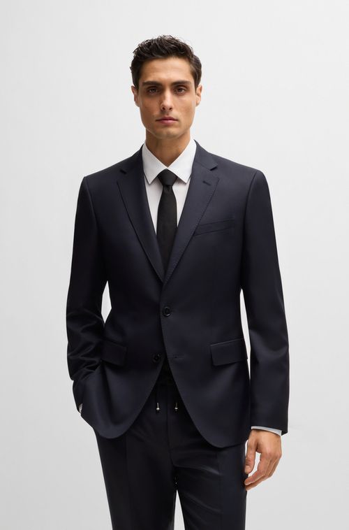 Blazer De Fechamento Simples Em Sarja De Lã Virgem