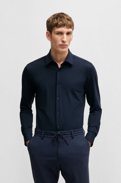 Camisa De Ajuste Slim Em Jersey Elástico