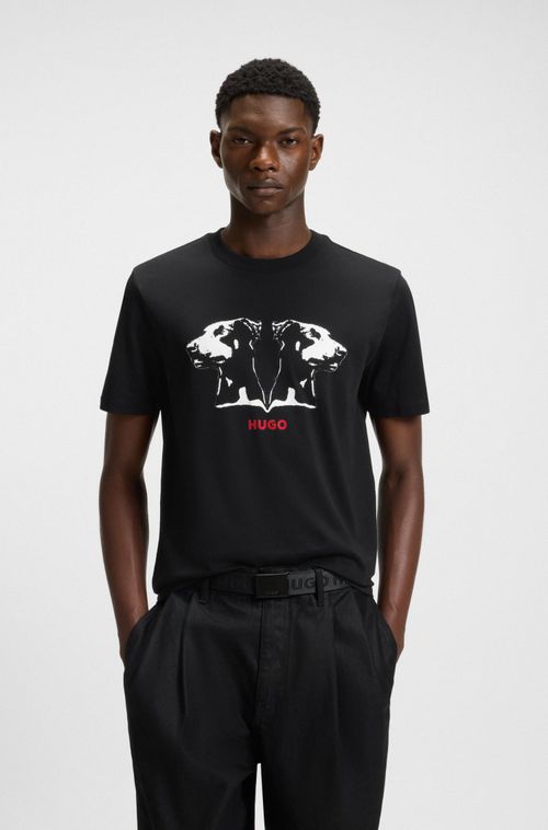 Camiseta De Algodão Com Estampado De Dobermann
