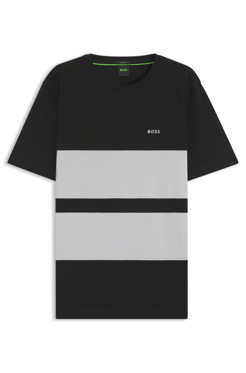 Camiseta de algodão piqué com listras em bloco