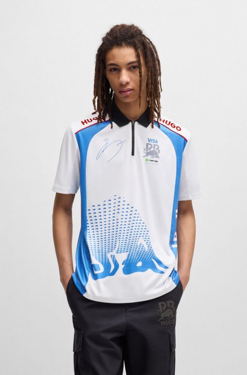 Polo HUGO x VCARB com arte de Yuki Tsunoda