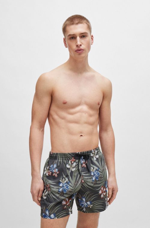 Shorts De Natação Com Estampa Tropical E Logo