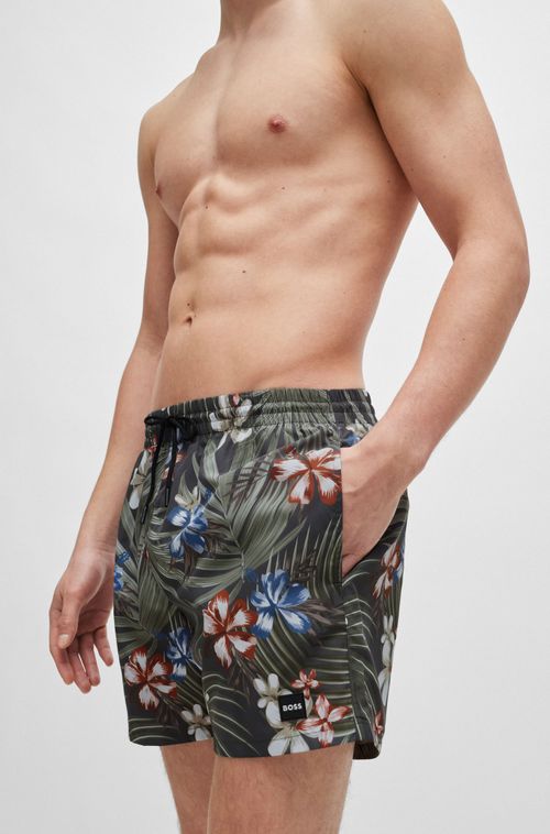 Shorts De Natação Com Estampa Tropical E Logo
