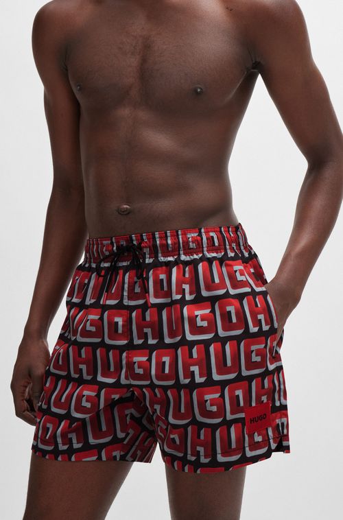 Shorts De Natação De Secagem Rápida Com Estampa De Logo