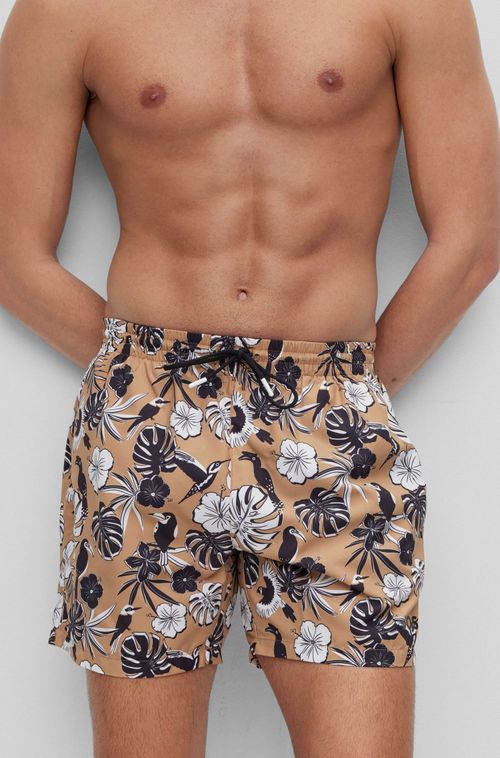 Shorts De Praia Com Estampa Floral E Detalhe De Logotipo