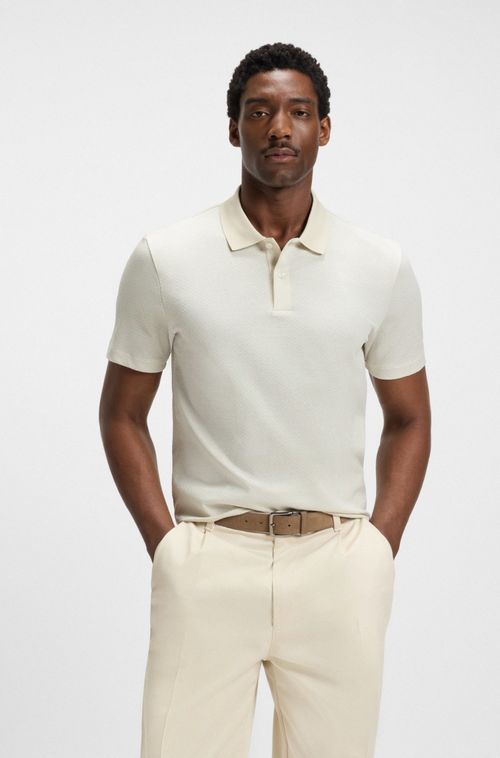 Polo Em Algodão Mercerizado Com Jacquard Geométrico