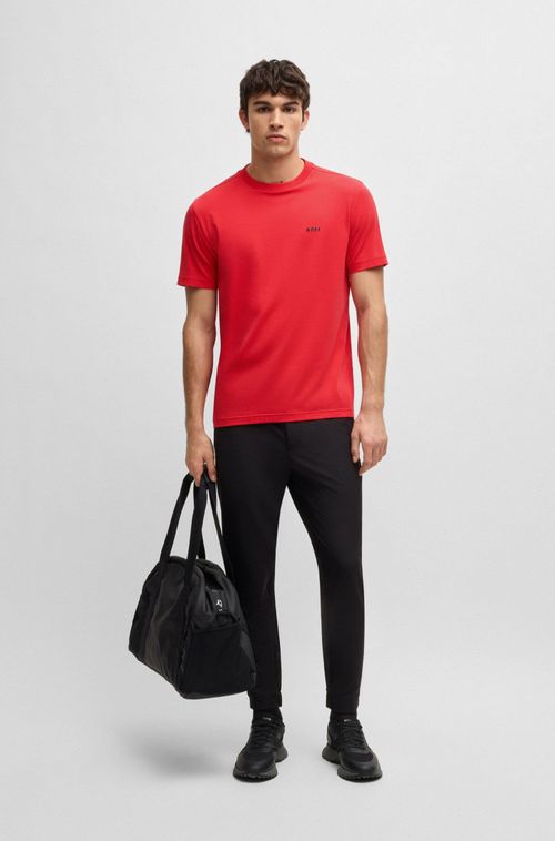 Camiseta De Ajuste Regular Em Algodão Elástico Com Logo Contrastante