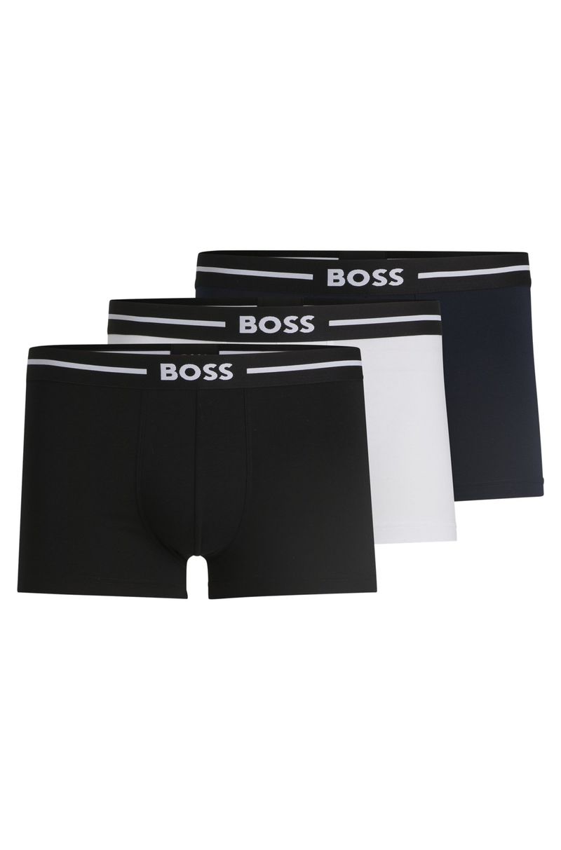 Conjunto De Três Cuecas Em Algodão Elástico Com Cós De Logo