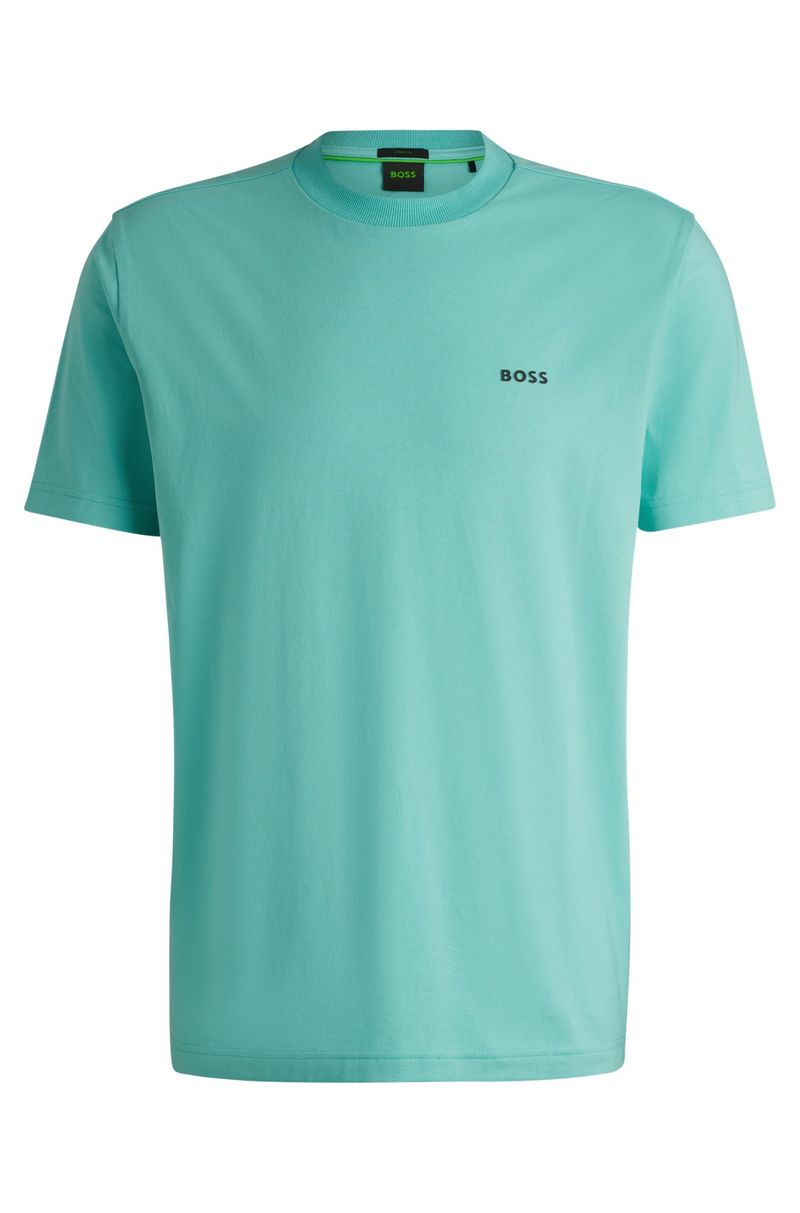 Camiseta Regular De Algodão Elástico Com Logo Contrastante