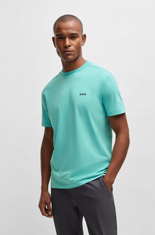 Camiseta Regular De Algodão Elástico Com Logo Contrastante