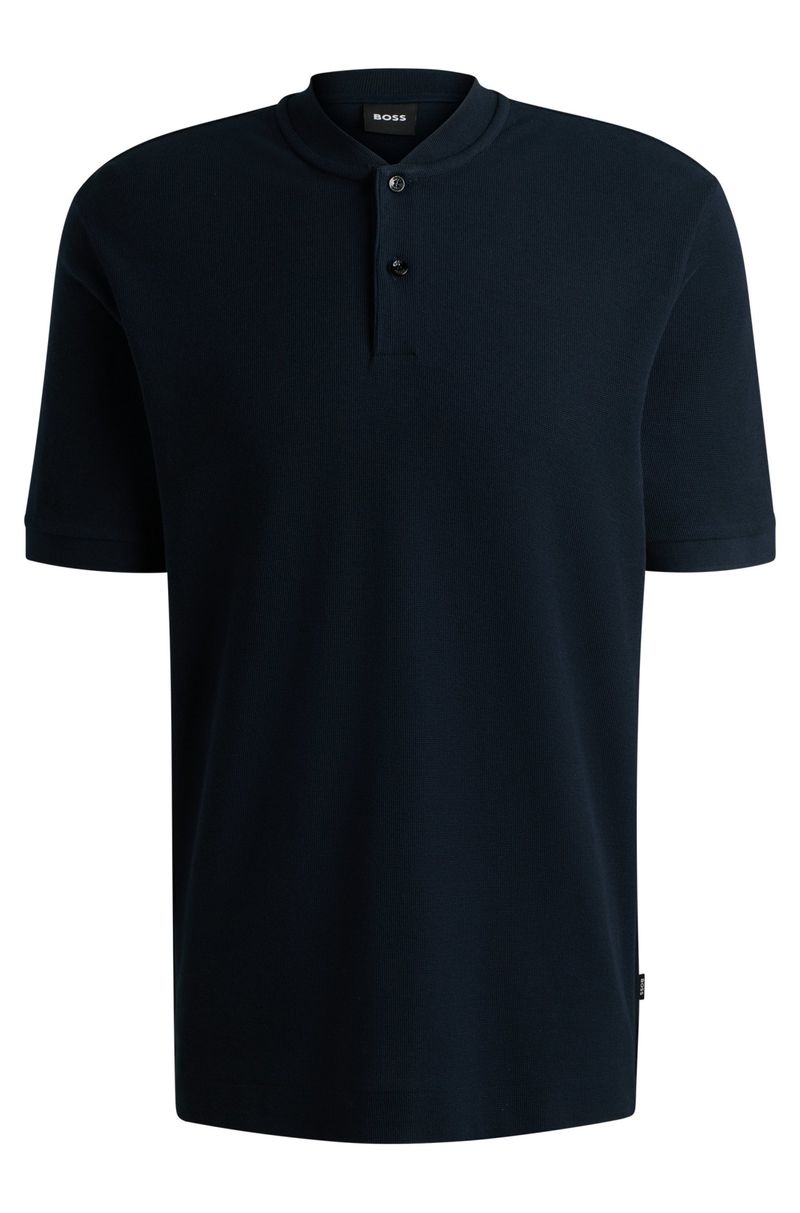 Camisa Polo Sem Gola Em Algodão Texturizado