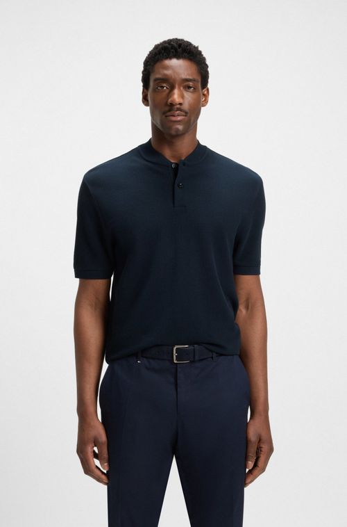 Camisa Polo Sem Gola Em Algodão Texturizado