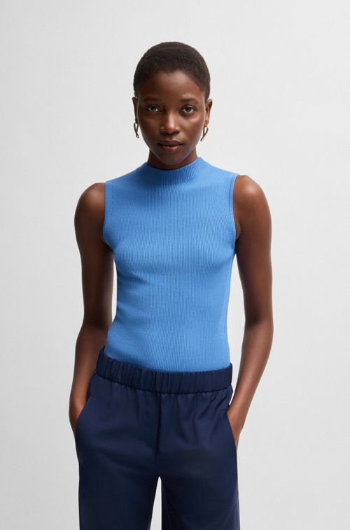 Blusa Sem Mangas De Gola Alta Em Tecido Canelado