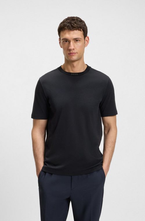 Camiseta Em Jersey De Algodão Com Gola Listrada
