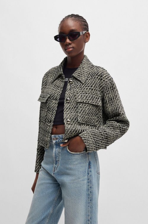 Casaco Oversized De Bouclé Com Padrão Recortado