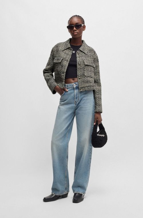 Casaco Oversized De Bouclé Com Padrão Recortado