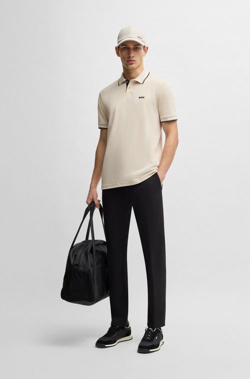 Polo De Ajuste Slim Em Algodão Elástico Com Marca