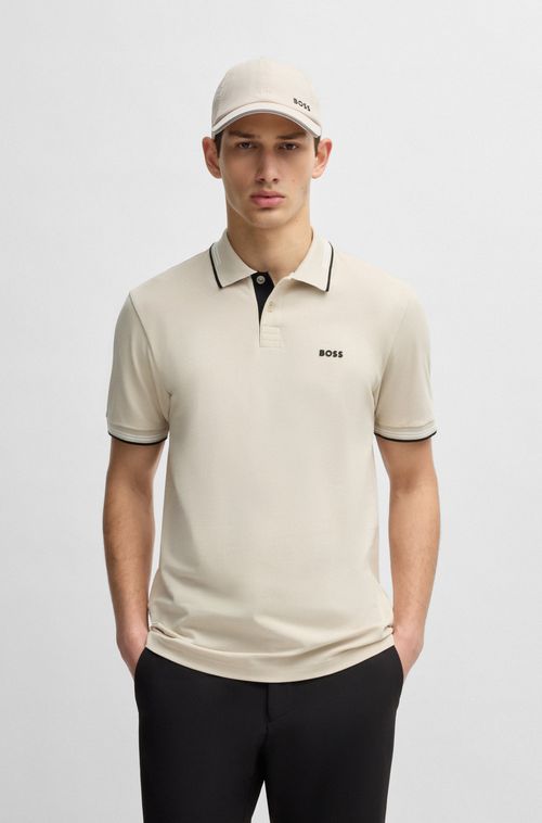 Polo De Ajuste Slim Em Algodão Elástico Com Marca