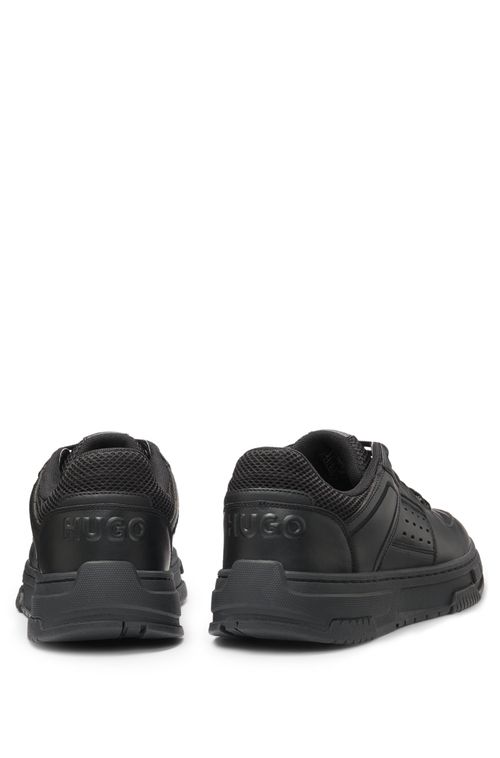 Tênis De Couro Sintético Com Detalhes Em Malha