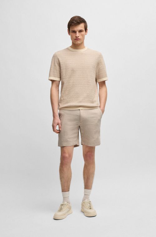 Shorts De Ajuste Regular Numa Mistura De Linho Com Cordão
