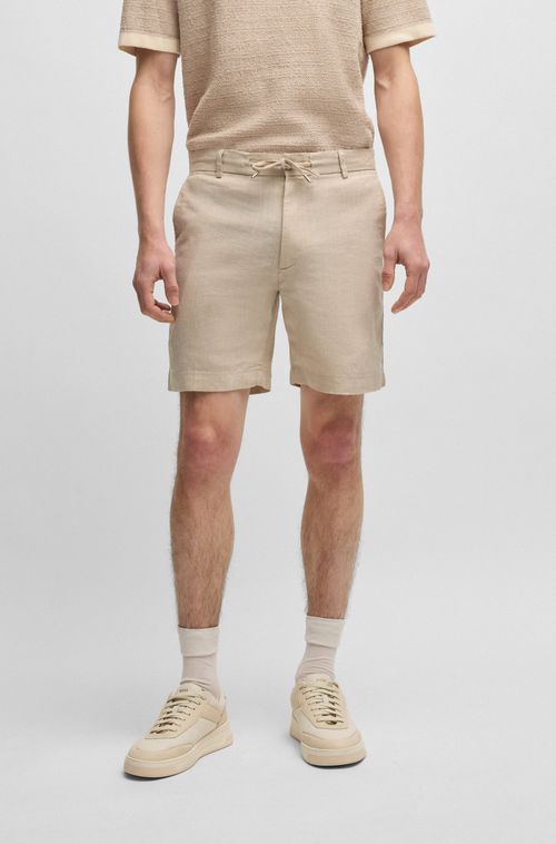 Shorts De Ajuste Regular Numa Mistura De Linho Com Cordão