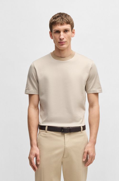 Camiseta De Algodão Mercerizado Com Gola Contrastante