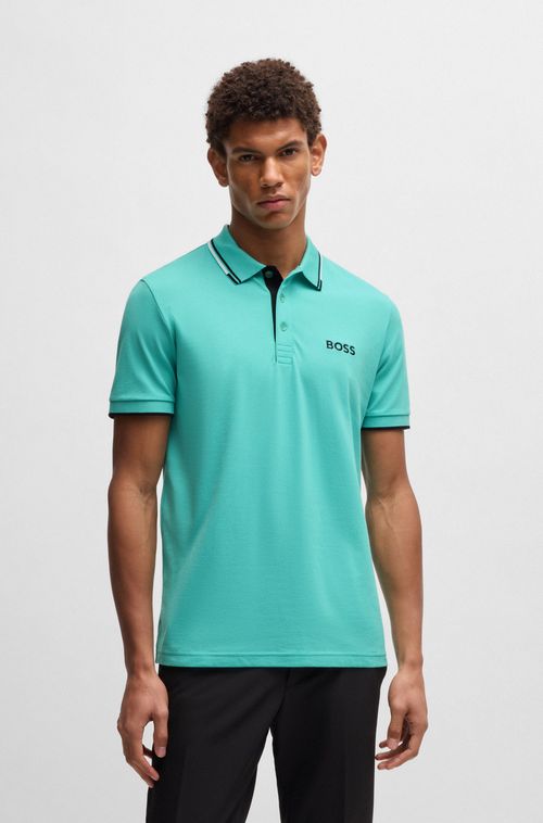 Polo Em Algodão Com Logos Contrastantes