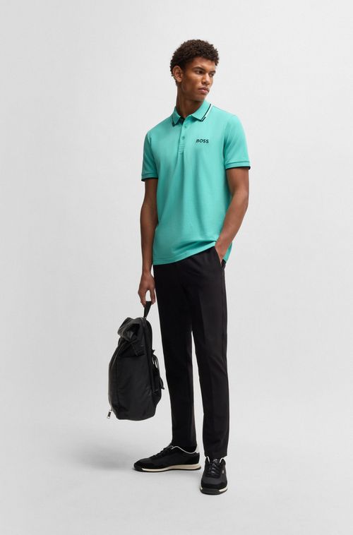 Polo Em Algodão Com Logos Contrastantes