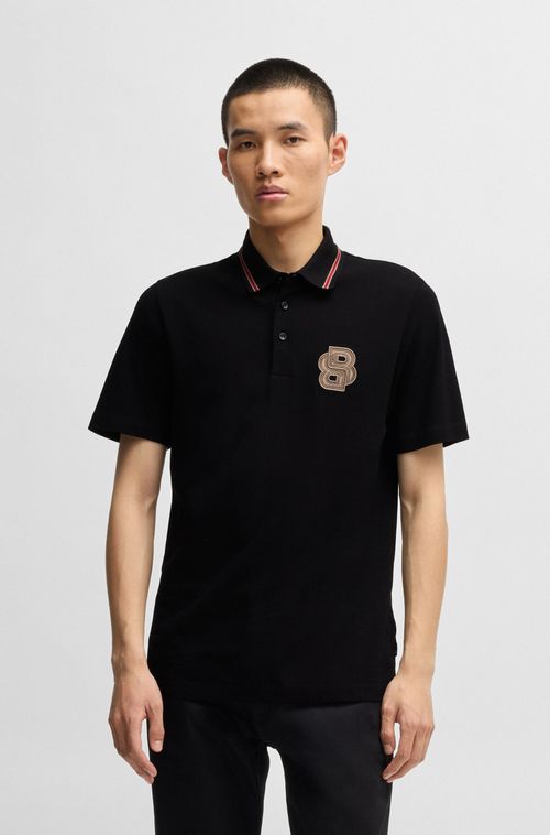 Polo De Algodão Mercerizado Com Monograma Double B