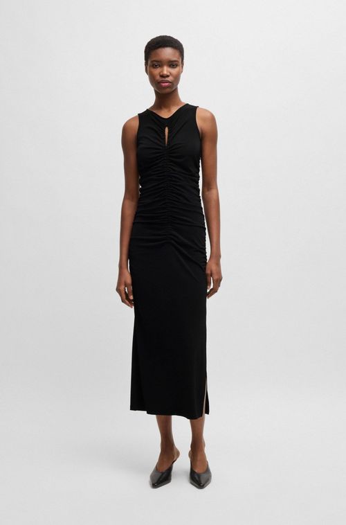 Vestido Em Jersey Com Detalhe De Franzido E Recorte