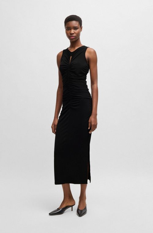 Vestido Em Jersey Com Detalhe De Franzido E Recorte