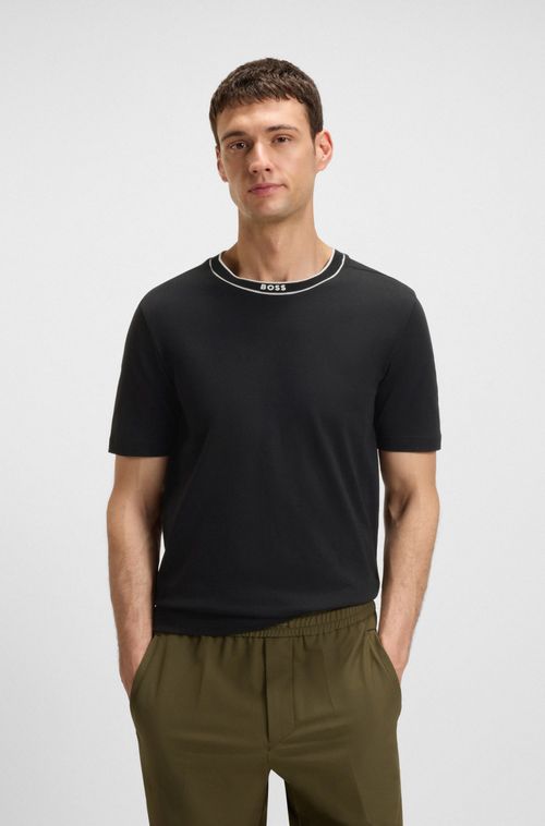 Camiseta Em Jersey De Algodão Com Gola Listrada